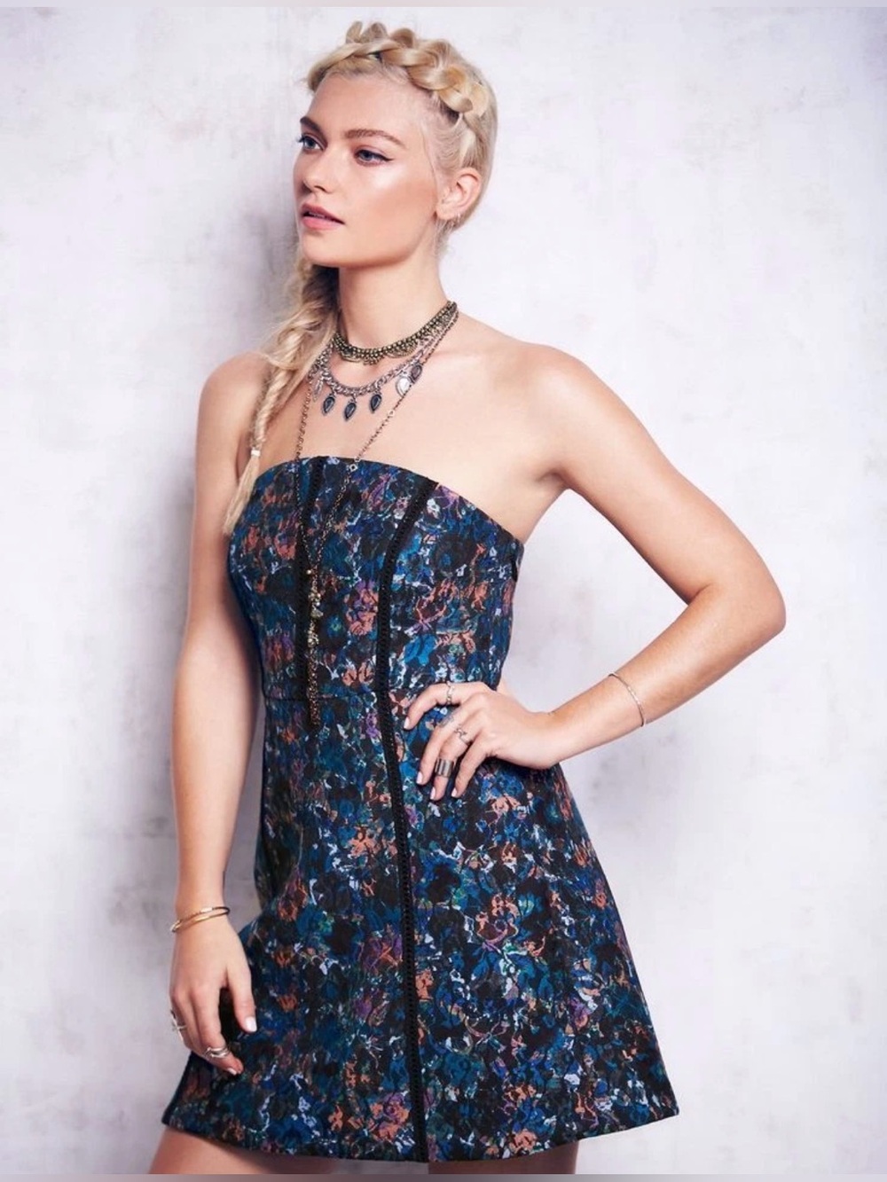 FREE PEOPLE LILY LACE FLORAL STRAPLESS MINI DRESS SIZE 12